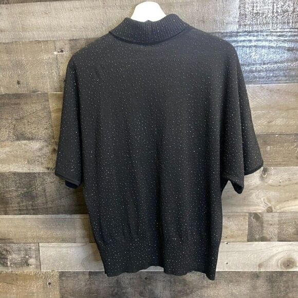 ST JOHN Black Sequin Shimmer Embellish Short Sleeve turtleneck 100% wool M - Picture 5 of 12
